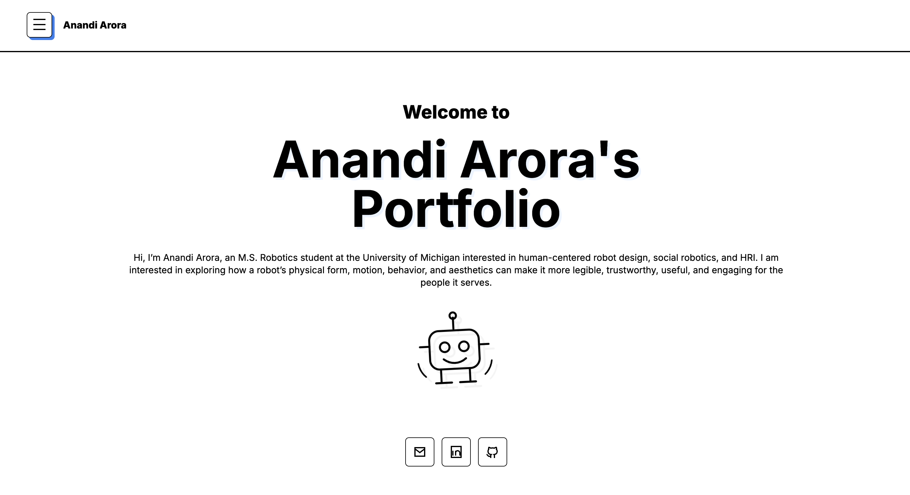 Screenshot of Anandi Arora's portfolio home page